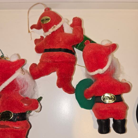 4 vintage flocked Christmas ornaments Santa and Elves - Picture 8 of 8